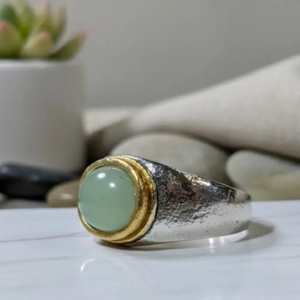 Natural Green Moonstone Cocktail Ring on 925 Sterling Silver